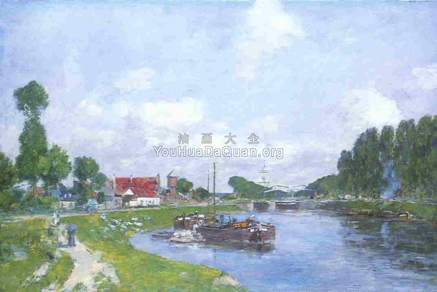 Barges on the Canal, Saint-Valery-sur-Somme - 尤金·布丹